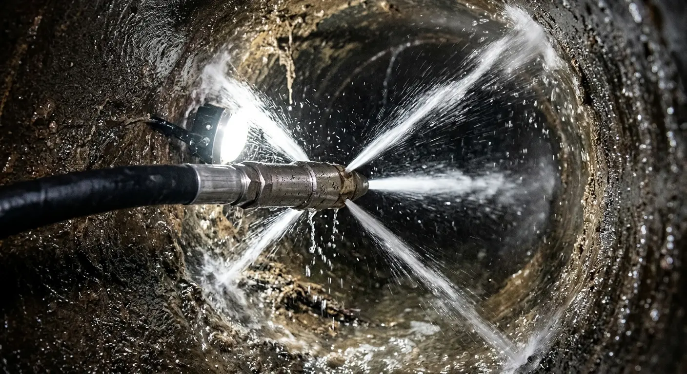 High-pressure hydro jetting nozzle cleaning sewer pipe for Trenchless Sewer Repair in Tremonton